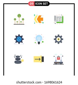 Set von 9 Symbolen der modernen Benutzeroberfläche, Zeichen für Bildung; Globus; Konstruktion, Welt; Einstellung Bearbeitbarer Vectordesign-Elemente