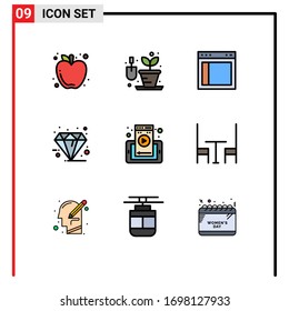 Conjunto de 9 símbolos de iconos modernos de la interfaz de usuario para la página web; prima; interfaz; viernes; elementos de diseño de vectores editables en negro