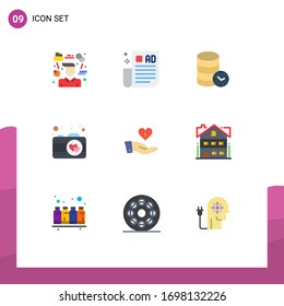 Set of 9 Modern UI Icons Symbols Signs for charity; photo; tips; camera; web Editable Vector Design Elements