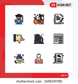 Set of 9 Modern UI Icons Symbols Signs for document; company; paper; building; thumbs down Editable Vector Design Elements