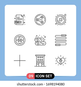 Set of 9 Modern UI Icons Symbols Signs for fireplace; cabin; cross; mail; finance Editable Vector Design Elements