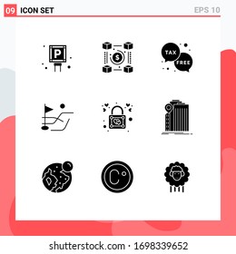 Set of 9 Modern UI Icons Symbols Signs for heart; field; payments; ball; money Editable Vector Design Elements