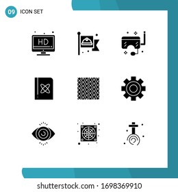Conjunto de 9 símbolos modernos de iconos de la interfaz de usuario para el suelo; ciencia; máscara; física; materiales de diseño de vectores editables de libros