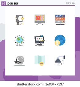 Set of 9 Modern UI Icons Symbols Signs for computer; kids; network server; globe; student Editable Vector Design Elements
