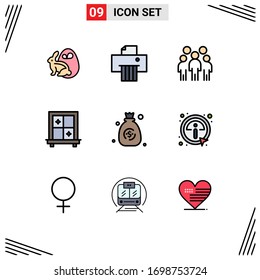 Set of 9 Modern UI Icons Symbols Signs for click; dollar; leader; bag; interior Editable Vector Design Elements