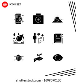 Set of 9 Modern UI Icons Symbols Signs for job; element; hill; spa; sun Editable Vector Design Elements