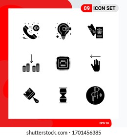 Set von 9 Symbolen der modernen Benutzeroberfläche, Zeichen für Technologie; System; Unternehmen; Geld; Design-Elemente für Vektorillustrationen mit Bargeld