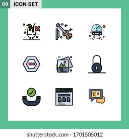 Conjunto de 9 símbolos de iconos de la interfaz de usuario modernos para la imagen; imagen; servicio; datos; elementos de diseño de vectores editables negativos