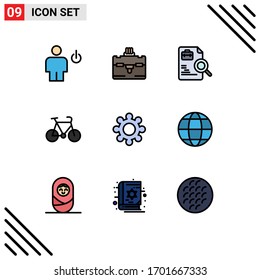 Set of 9 Modern UI Icons Symbols Signs for setting; travel; worker; sport; bicycle Editable Vector Design Elements