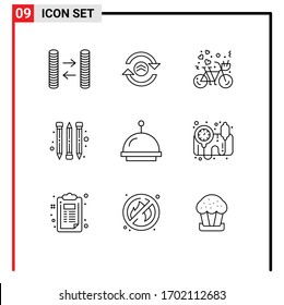 Set of 9 Modern UI Icons Symbols Signs for blood pressure operator; bell; couple; alarm; pencil Editable Vector Design Elements