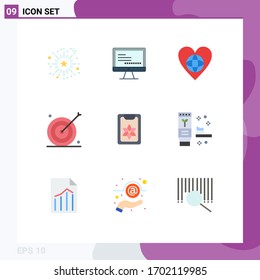 Set of 9 Modern UI Icons Symbols Signs for target; goal; ecology; aim; like Editable Vector Design Elements