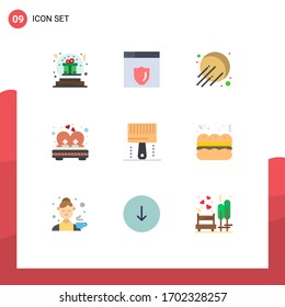 Conjunto de 9 símbolos modernos de iconos de la interfaz de usuario para diseño; romance; satélite; casados; dos elementos de diseño de vectores editables