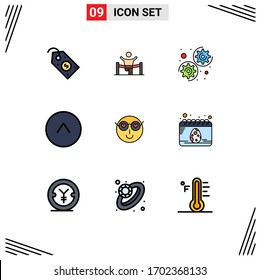 Set of 9 Modern UI Icons Symbols Signs for smiley; circle; leadership; arrow; options Editable Vector Design Elements