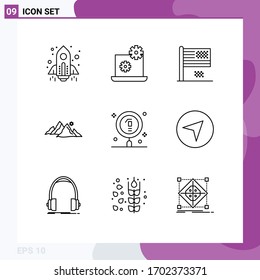 Conjunto de 9 símbolos modernos de iconos de la interfaz de usuario para la biología; naturaleza; colapso; colina; elementos de diseño de vectores editables de montaña