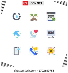 Conjunto de 9 símbolos modernos de iconos de la interfaz de usuario para el corazón; teléfono; ahorrar; a la izquierda; elementos de diseño de vectores editables de flecha