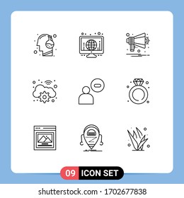 Set of 9 Modern UI Icons Symbols Signs for male; wifi; world; gear; notification Editable Vector Design Elements