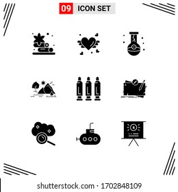 Set of 9 Modern UI Icons Symbols Signs for bullet; mountain; eye; nature; hill Editable Vector Design Elements