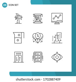 Conjunto de 9 símbolos modernos de iconos de la interfaz de usuario para bebidas; pantalla; día; lcd; elementos de diseño de vectores editables analíticos