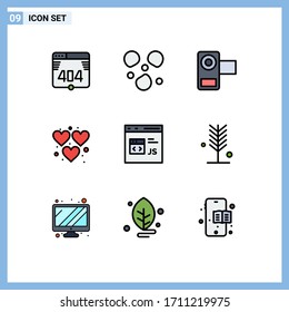 Set of 9 Modern UI Icons Symbols Signs for develop; code; media; play; fun Editable Vector Design Elements