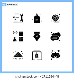 Conjunto de 9 símbolos modernos de iconos de la interfaz de usuario para el desarrollo; codificación; seo; navegador; elementos de diseño de vectores editables para empresas