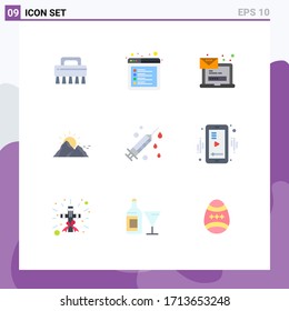 Set of 9 Modern UI Icons Symbols Signs for health; mountain; email; nature; hill Editable Vector Design Elements