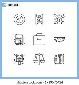 Conjunto de 9 símbolos modernos de iconos de la interfaz de usuario para los frutos; lonchera; cubo; equipos; diploma Elementos Editables de Diseño de Vector