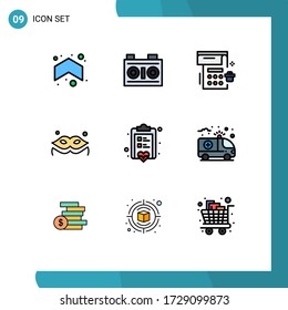 Set of 9 Modern UI Icons Symbols Signs for note; board; calendar; masquerade; costume Editable Vector Design Elements