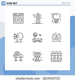 Set of 9 Modern UI Icons Symbols Signs for device; concentration; sun; assortment; tooth Editable Vector Design Elements