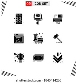 Conjunto de 9 símbolos modernos de iconos de la interfaz de usuario para juguete; web; robótica; configuración; elementos de diseño de vectores editables de sala