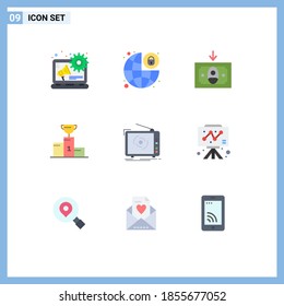 Set of 9 Modern UI Icons Symbols Signs for advertising; tv; cashing; goblet; champion Editable Vector Design Elements