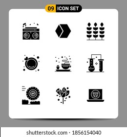 Set of 9 Modern UI Icons Symbols Signs for chemical science; plate; wheat; breakfast; ring Editable Vector Design Elements