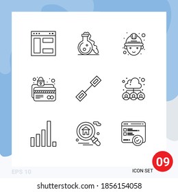 Set of 9 Modern UI Icons Symbols Signs for connection; protection; labour; lock; card protection Editable Vector Design Elements