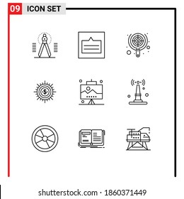 Set of 9 Modern UI Icons Symbols Signs for cash; money; popup; money; target Editable Vector Design Elements