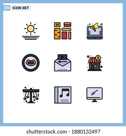 Set of 9 Modern UI Icons Symbols Signs for video advertising; famous video; ads; mouth; anatomy Editable Vector Design Elements