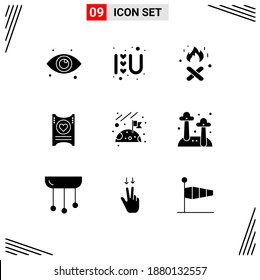 Conjunto de 9 símbolos modernos de iconos de la interfaz de usuario para el espacio; marca; incendio; boda; Amar elementos de diseño de vectores editables
