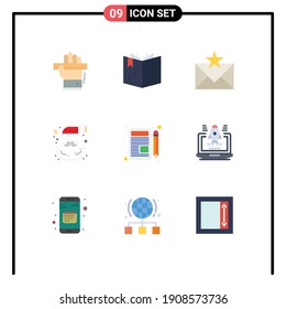 Conjunto de 9 símbolos modernos de iconos de la interfaz de usuario para claus; santa; comunicación; claus; elementos de diseño de vectores editables de favoritos