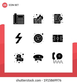 Set of 9 Modern UI Icons Symbols Signs for part; photo; wall; flash; smart phone Editable Vector Design Elements