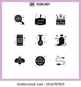 Set of 9 Modern UI Icons Symbols Signs for eye; beaker; case; ball; device Editable Vector Design Elements