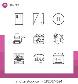 Set of 9 Modern UI Icons Symbols Signs for calendar; sound; control; music; audio Editable Vector Design Elements