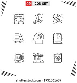 Set of 9 Modern UI Icons Symbols Signs for face; book; easter; living; party Editable Vector Design Elements