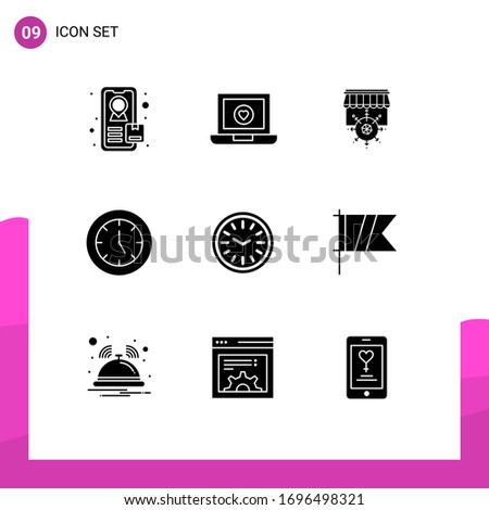 Set of 9 Modern UI Icons Symbols Signs for golf; wall; business; clock; products Editable Vector Design Elements