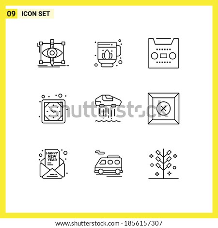 Set of 9 Modern UI Icons Symbols Signs for personal; watch; audio; wall clock; clock Editable Vector Design Elements