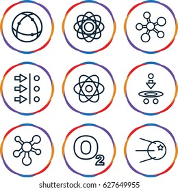 set of 9 molecular outline icons such as atom, core