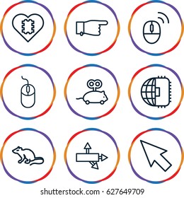 set of 9 mouse outline icons such as pointing, pointer, arrow, CPU in heart