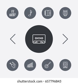 Set Of 9 Music Outline Icons Set.Collection Of Record, Fiddle, Stringed And Other Elements.