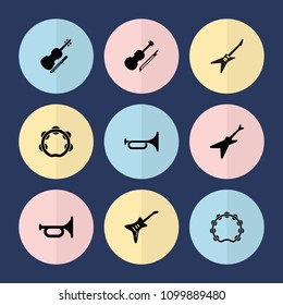 Set of 9 musician filled icons such as trumpet, guitar, violin