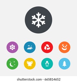 Set Of 9 Natural Icons Set.Collection Of Pinnacle, Midnight, Moth And Other Elements.