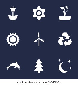 Set Of 9 Natural Icons Set.Collection Of Conservation, Midnight, Flowerpot And Other Elements.