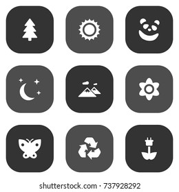 Set Of 9 Nature Icons Set.Collection Of Spruce, Conservation, Green Power And Other Elements.