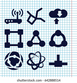 Set of 9 networking filled icons such as router, connection, network connection
